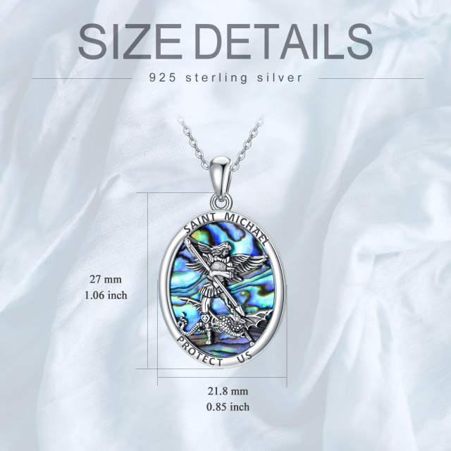 Sterling Silver Abalone Shellfish Saint Michael Pendant Necklace for Women-6