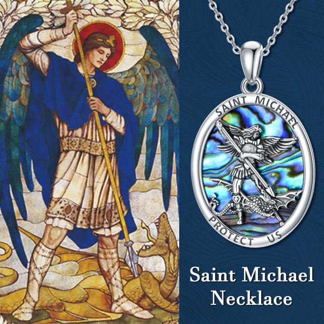 Sterling Silver Abalone Shellfish Saint Michael Pendant Necklace for Women-5