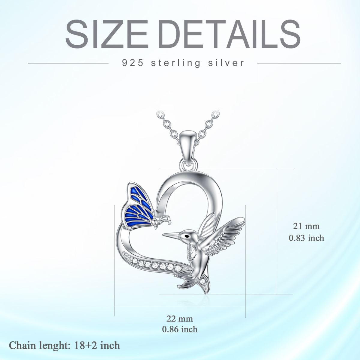Sterling Silver Circular Shaped Cubic Zirconia Butterfly & Hummingbird & Heart Pendant Necklace-5