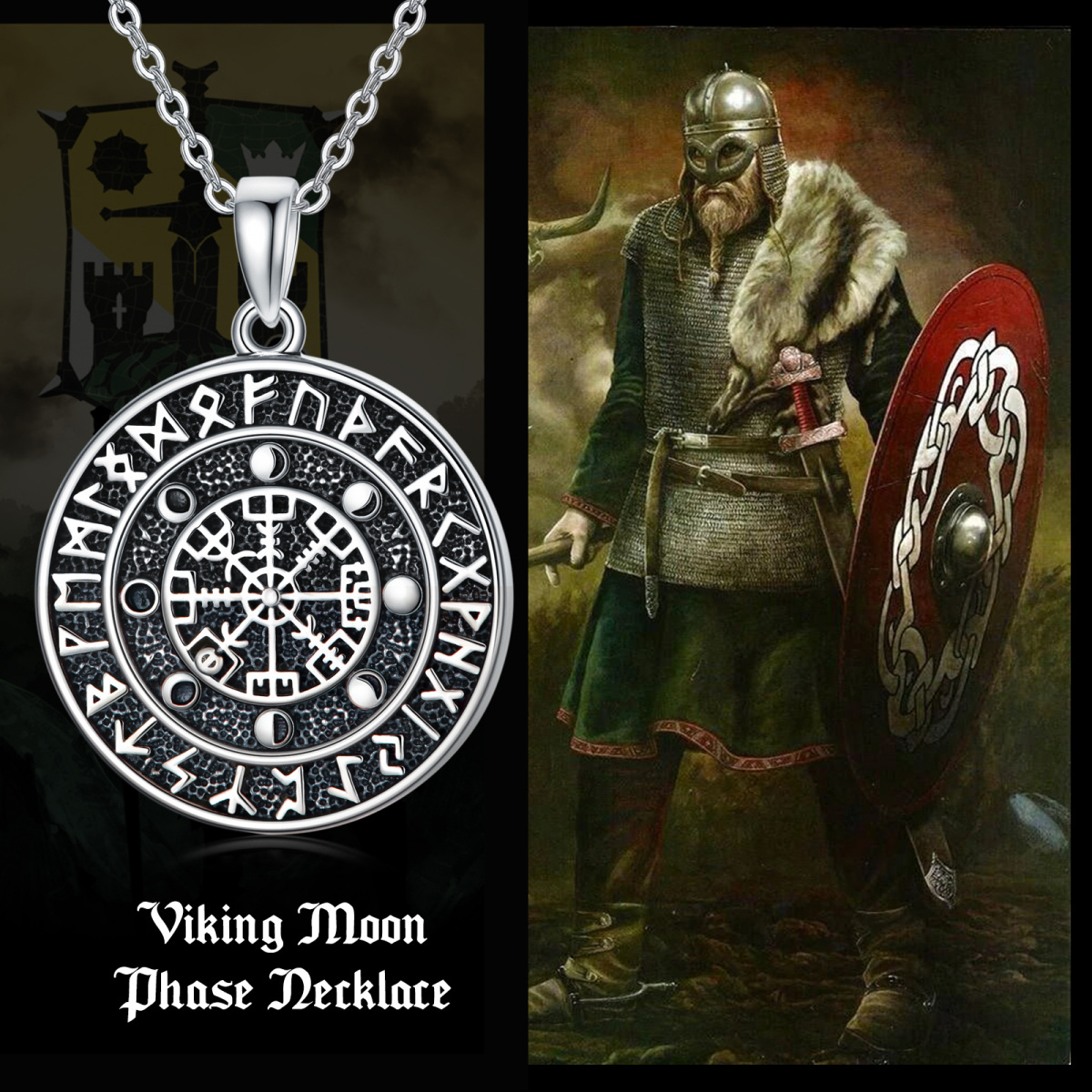 Sterling Silber Wikinger Rune Vegvisir Symbol Amulett Anhänger Halskette-6