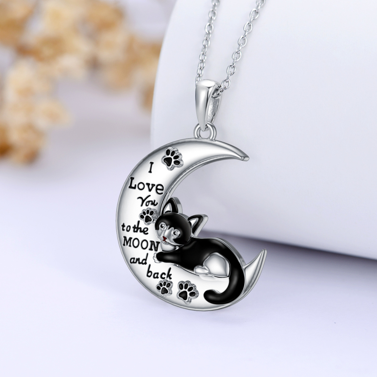 Collier pendentif chat lune en argent sterling-3