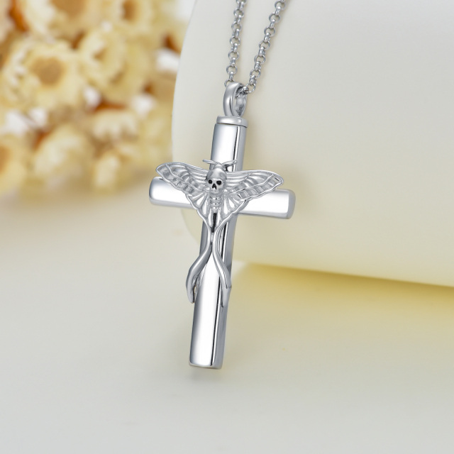 Sterling Silver Cross & Skull Urn Necklace for Ashes-2