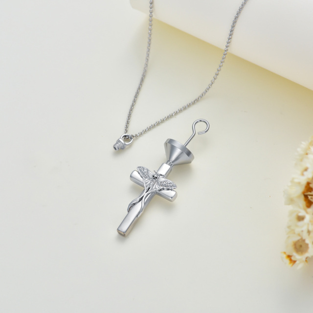 Sterling Silver Cross & Skull Urn Necklace for Ashes-3