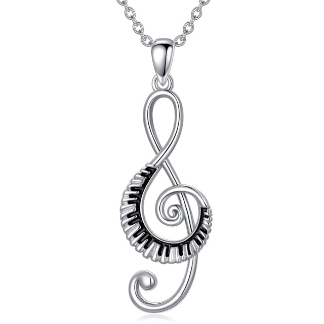 Sterling Silver Music Symbol & Piano Pendant Necklace-1