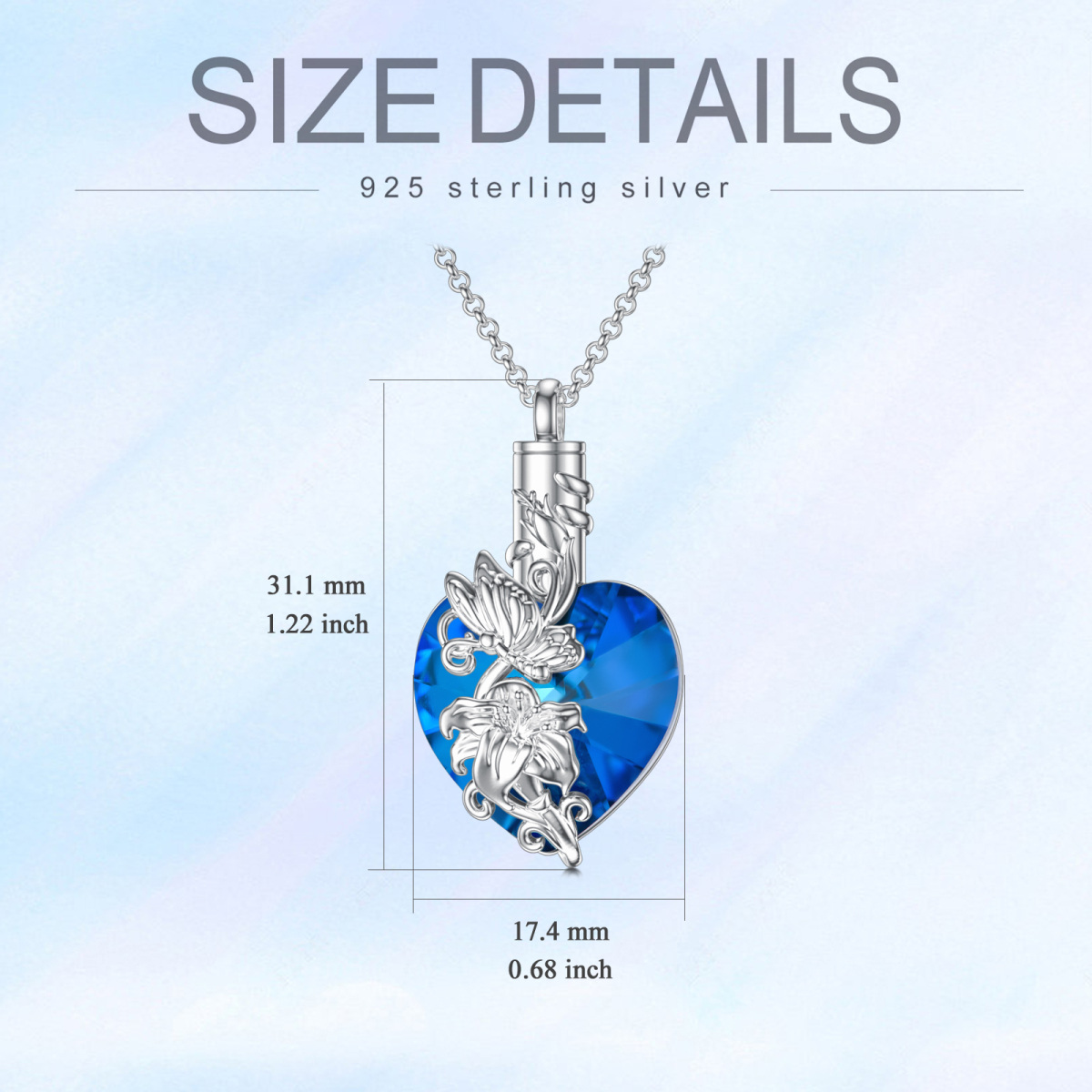 Sterling Silber Herz Kristall Schmetterling & Herz Urne Halskette-6