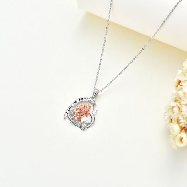Sterling Silver Two-tone Mother & Daughter Heart & Butterfly Pendant Necklace with Engraved Word-3