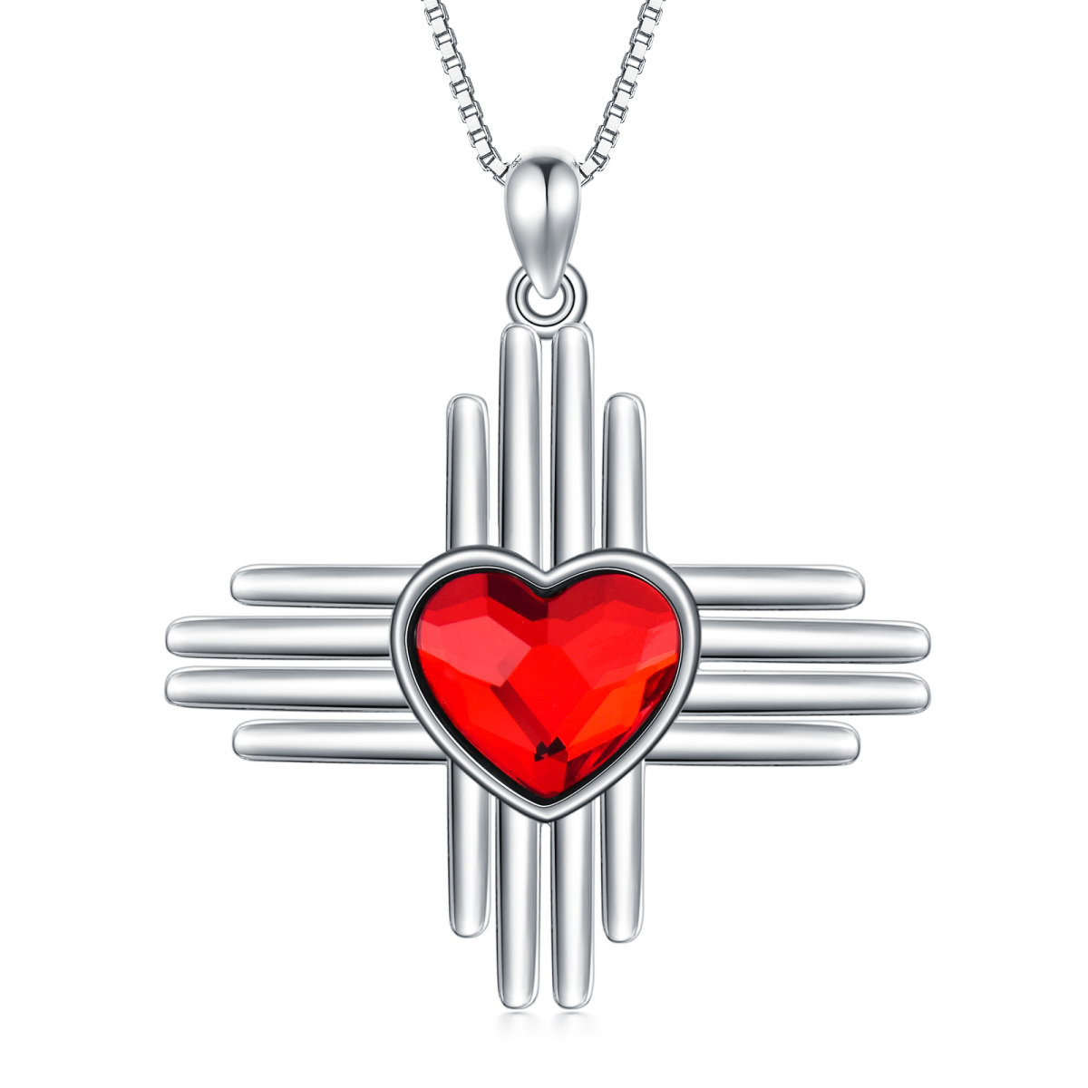 Collar con colgante de corazón de cristal en forma de corazón de plata de ley-1