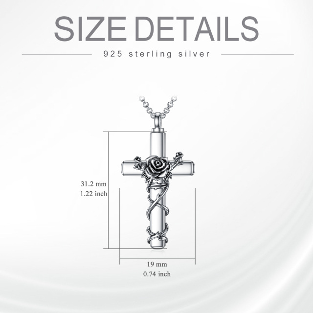 Sterling Silber Vintage Rose & Kreuz Urne Halskette für Asche-5