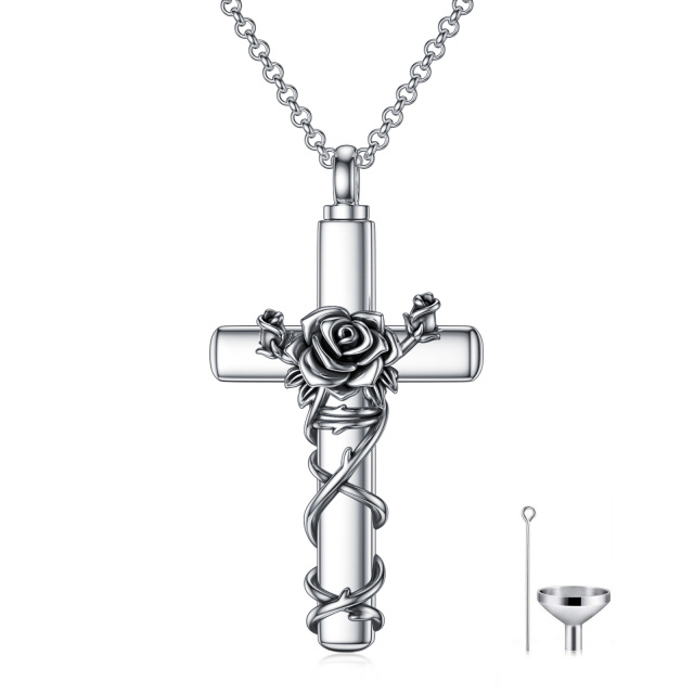 Collar de plata de ley Vintage Rose & Cross Urn para cenizas-0