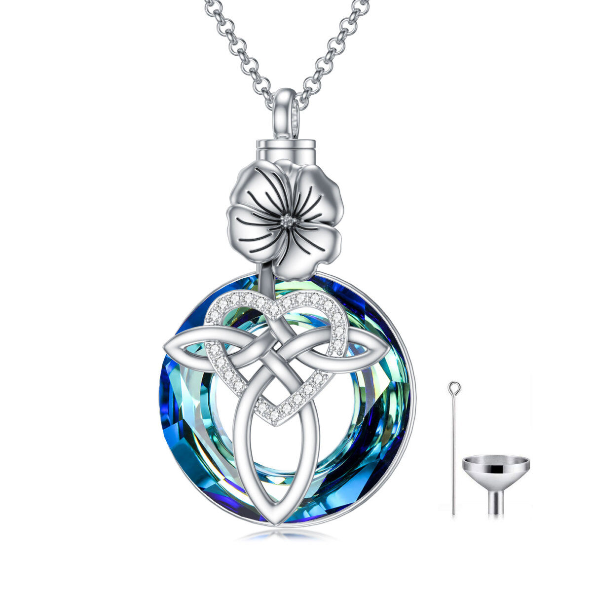 Sterling Silver Crystal Birth Flower & Cross & Heart Urn Necklace for Ashes-1