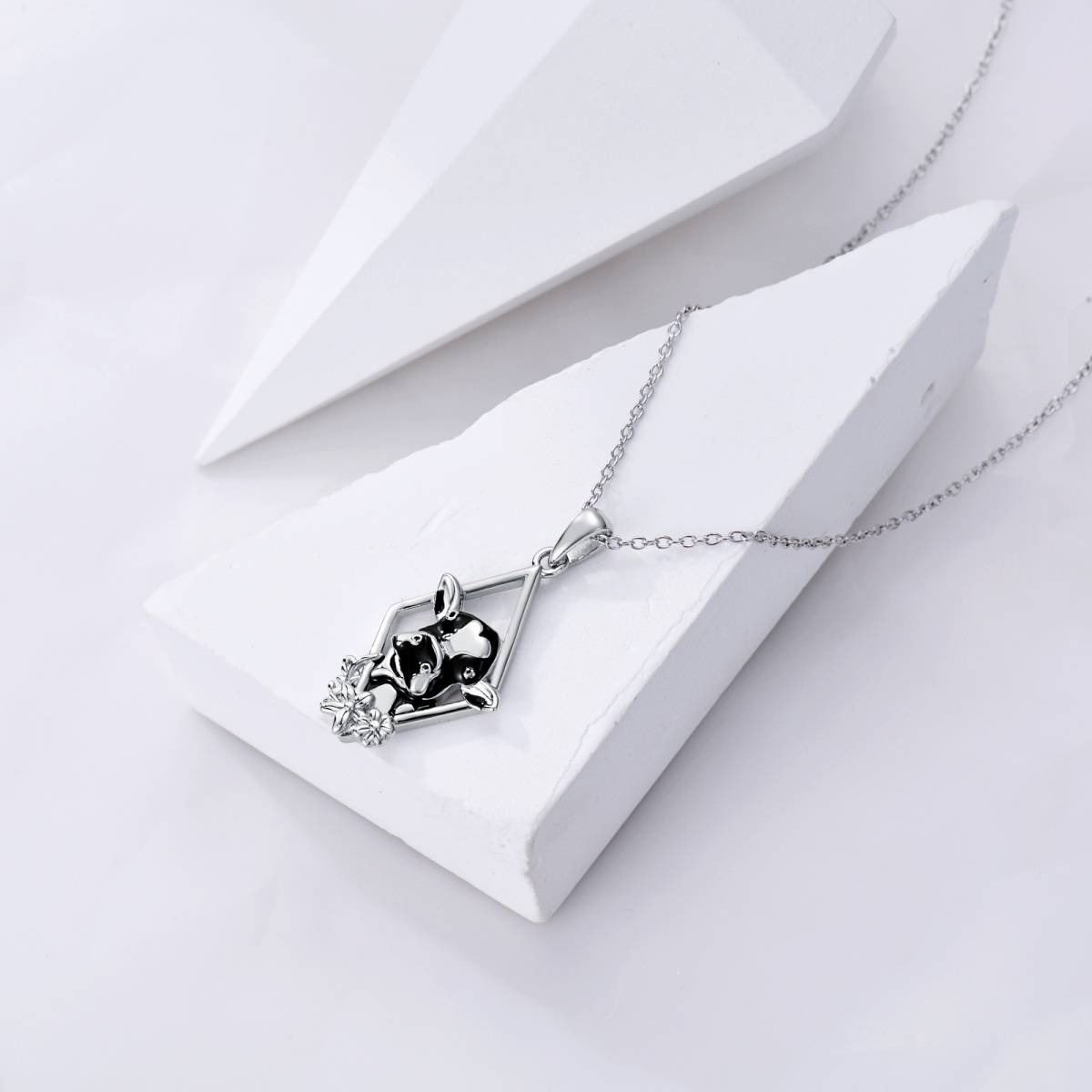 Sterling Silver Cubic Zirconia Cow Diamon Shape Pendant Necklace-5