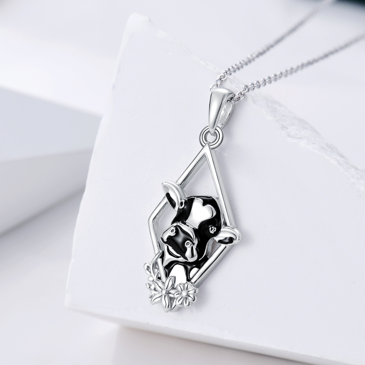 Sterling Silver Cubic Zirconia Cow Diamon Shape Pendant Necklace-4