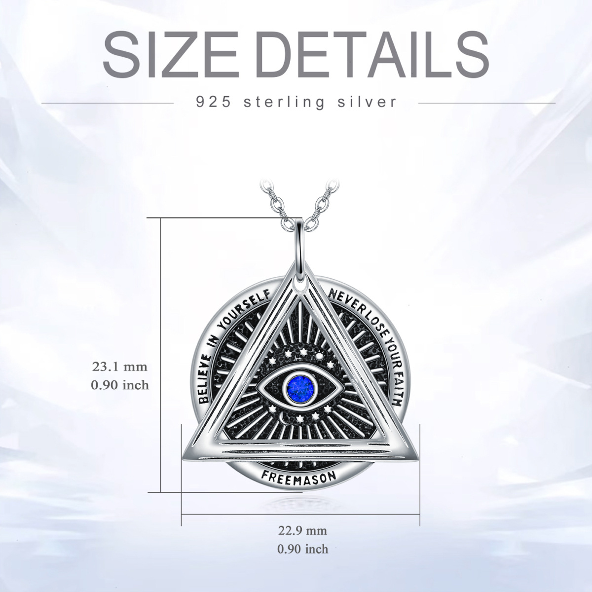 Sterling Silber Cubic Zirkonia Evil Eye & Freimaurer Symbol & Runde & Dreieck Anhänger Hal-5