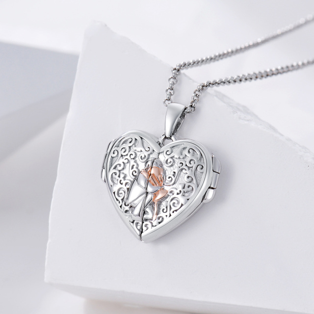 Collar con medallón con foto de padre e hija de plata de ley con forma de corazón personalizado, regalo navideño-3