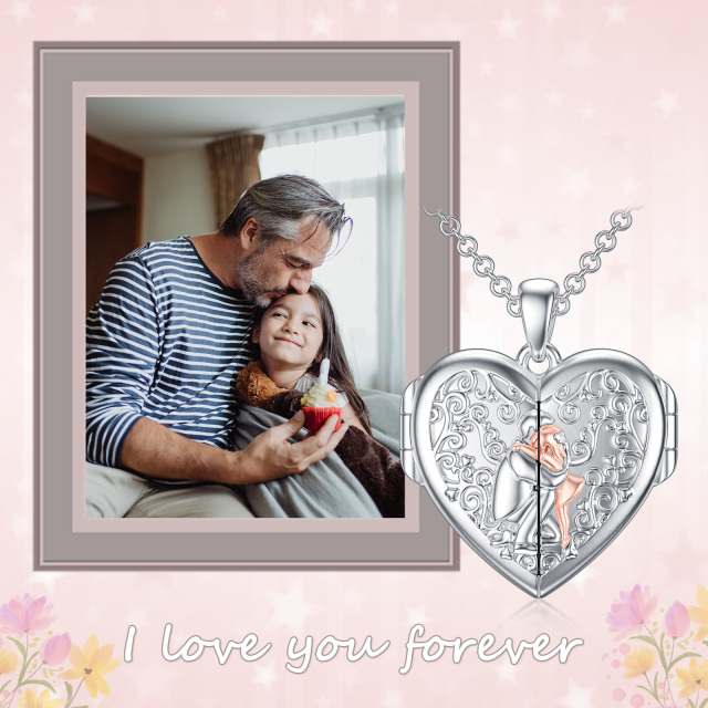 Custom Heart Shaped Sterling Silver Father and Daughter Photo Locket Necklace Holiday Gift-2