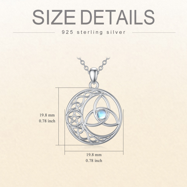 Sterling Silver Round Moonstone Celtic Knot & Pentagram Circle Pendant Necklace-4