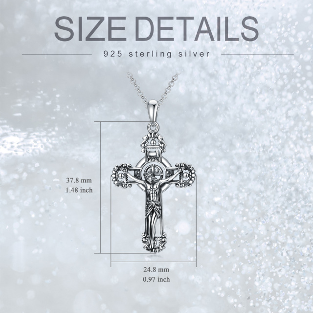 Sterling Silver with Black Rhodium Allah & Cross Pendant Necklace-4