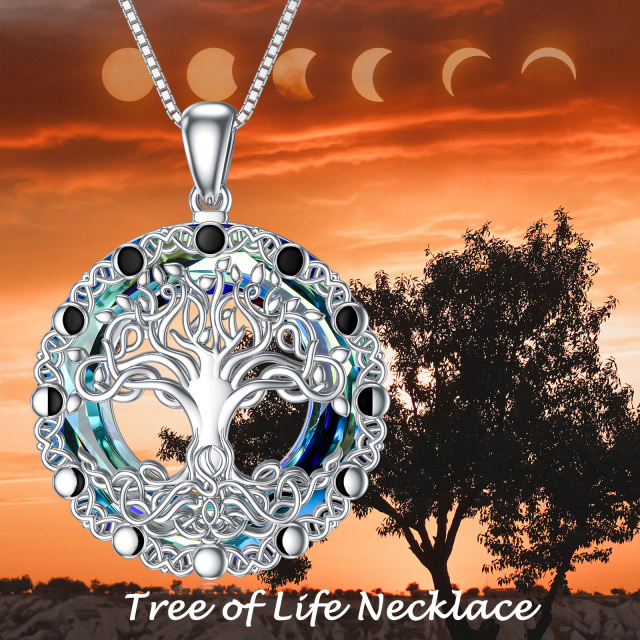 Sterling Silver Round Tree Of Life Crystal Pendant Necklace-4