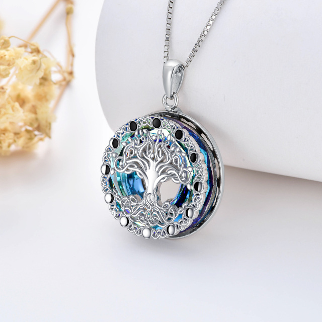 Collier pendentif rond en argent sterling avec pendentif en cristal d'arbre de vie-2