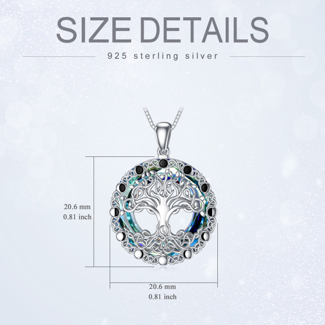 Sterling Silver Round Tree Of Life Crystal Pendant Necklace-5