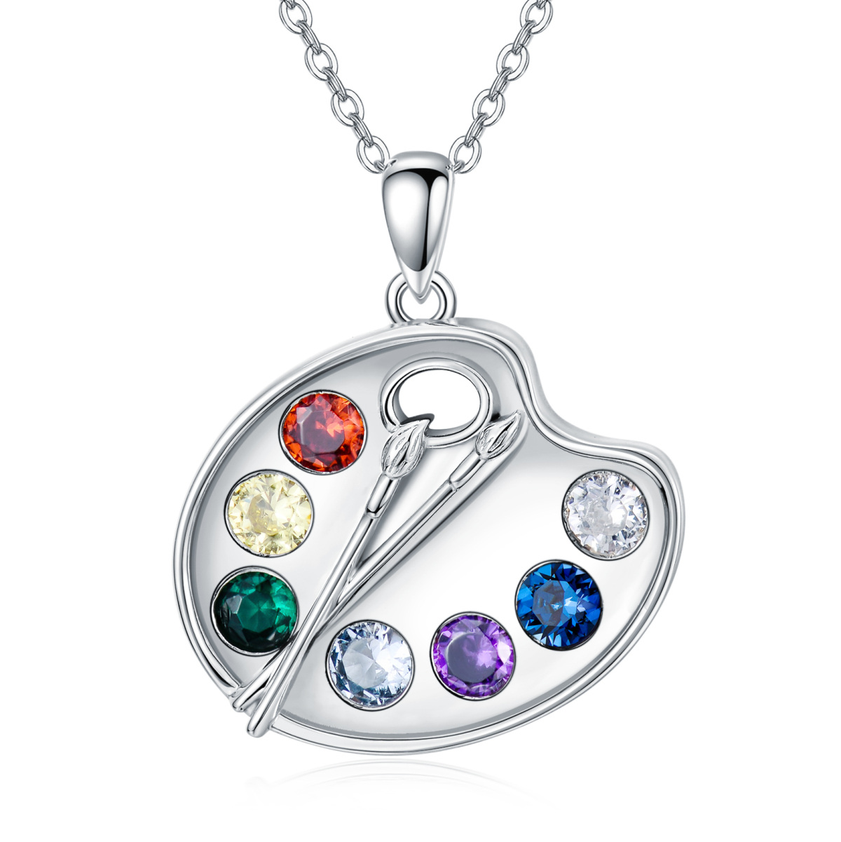 Artist Paint Palette and Brush Necklace 925 Sterling Silver Pigment Necklace for Women-1