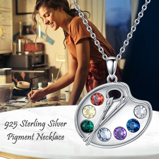 Artist Paint Palette and Brush Necklace 925 Sterling Silver Pigment Necklace for Women-2