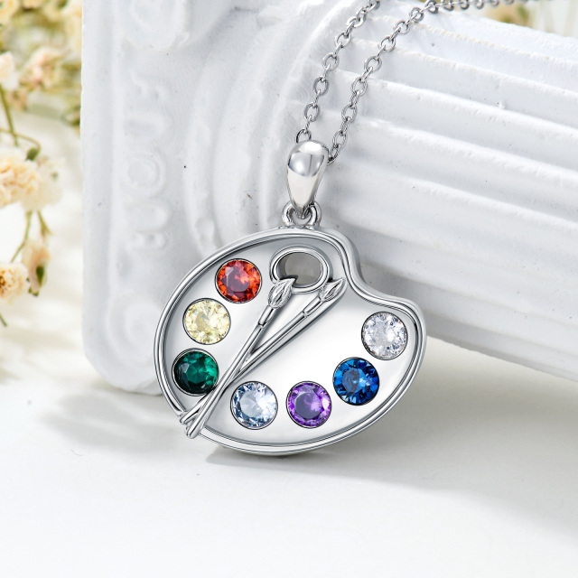 Collier de palette de peinture et de pinceau d'artiste, collier de pigments en argent sterling 925 pour femmes-3