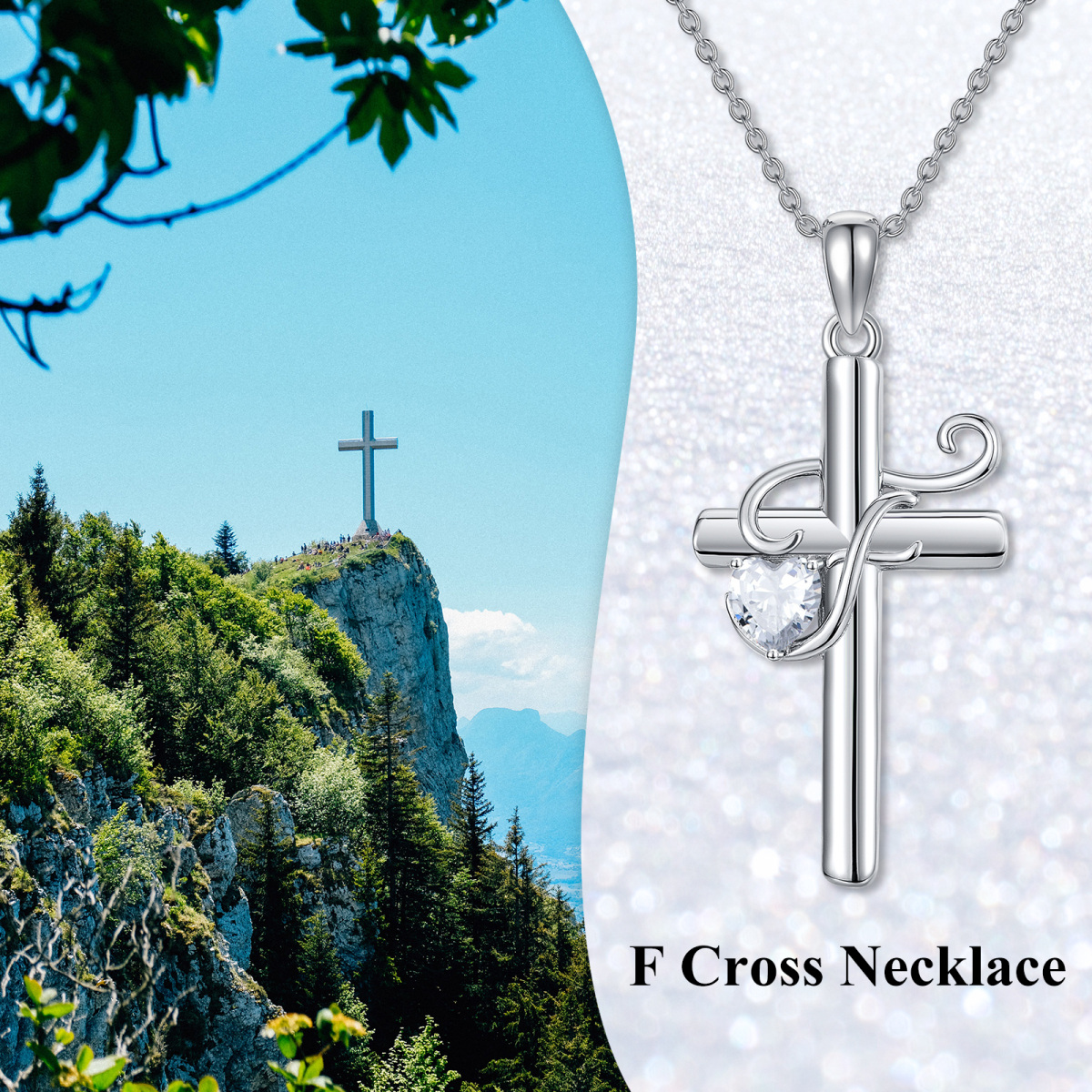 Collier en argent sterling avec pendentif croix en forme de coeur en zircon cubique et let-6