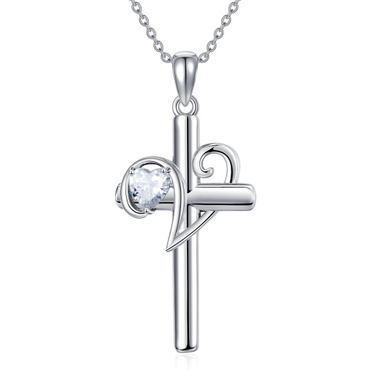 Collana con pendente a forma di croce con lettera iniziale personalizzata in argento sterling con zirconi cubici