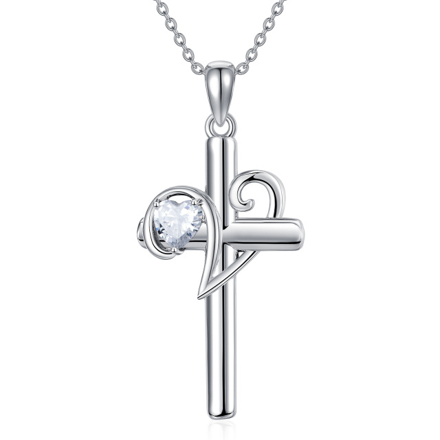 Collana con pendente a forma di croce con lettera iniziale personalizzata in argento sterling con zirconi cubici-1