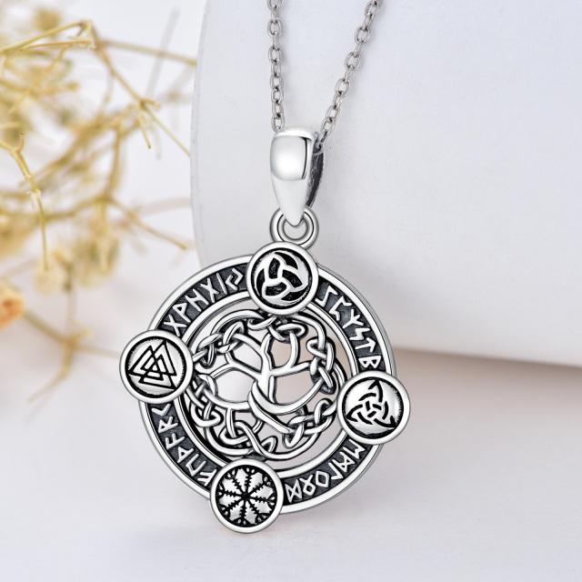 Sterling Silver with Black Rhodium Tree Of Life Pendant Necklace-4