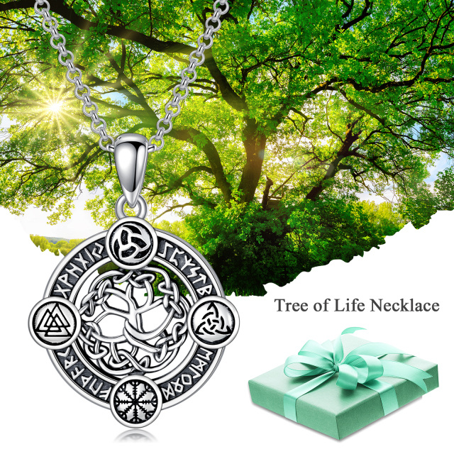 Sterling Silver with Black Rhodium Tree Of Life Pendant Necklace-3