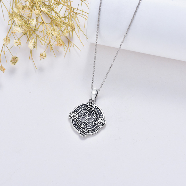 Sterling Silver with Black Rhodium Tree Of Life Pendant Necklace-5