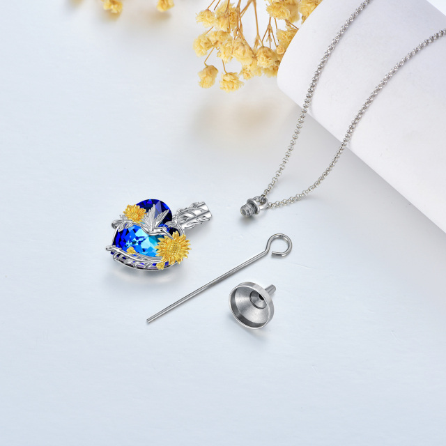 Sterling Silver Two-tone Crystal Hummingbird & Sunflower Urn Necklace for Ashes-5