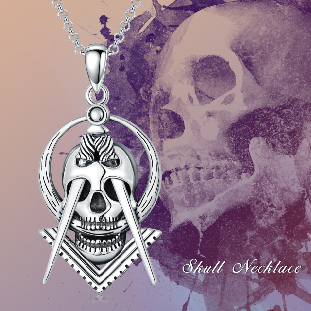 Sterling Silver Skull Pendant Necklace-3