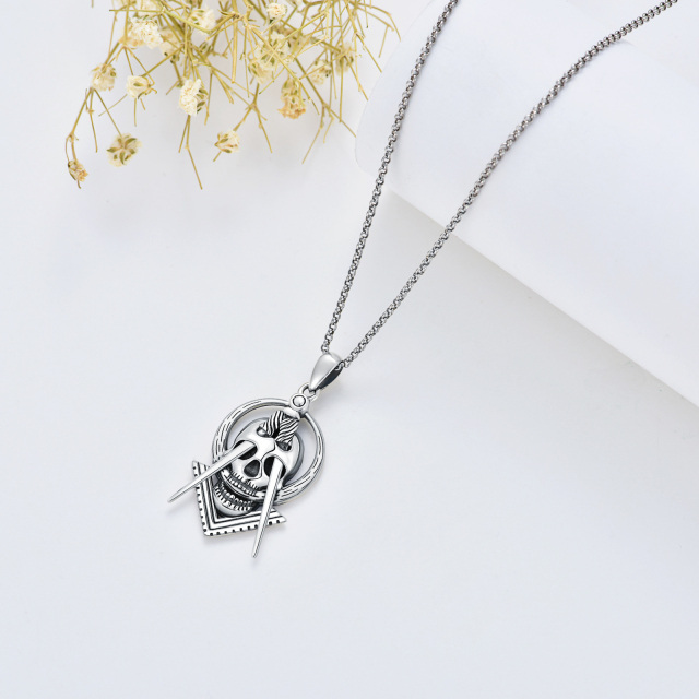 Sterling Silver Skull Pendant Necklace-5