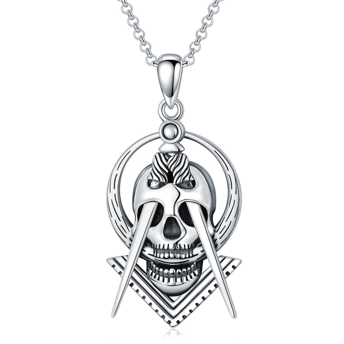 Sterling Silber Totenkopf-Anhänger Halskette-1