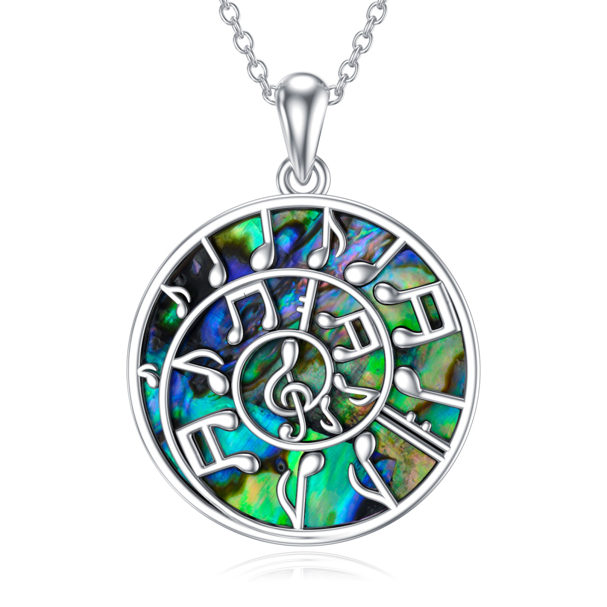 Collar de plata de ley Abalone Shellfish Music Symbol Pendant-1