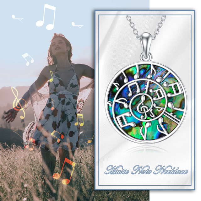 Sterling Silver Abalone Shellfish Music Symbol Pendant Necklace-4