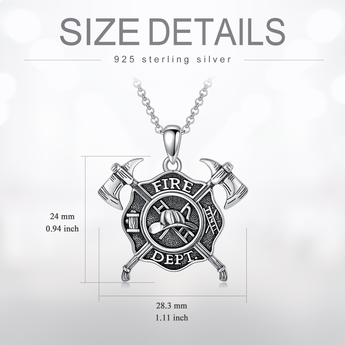Sterling Silver Fire Dept Shield Pendant Necklace-6
