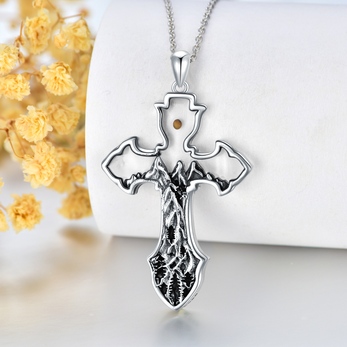 Collier à pendentif croix en argent sterling-4