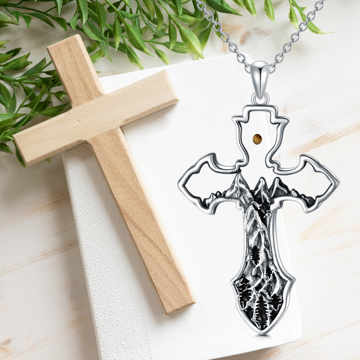 Collier à pendentif croix en argent sterling-3