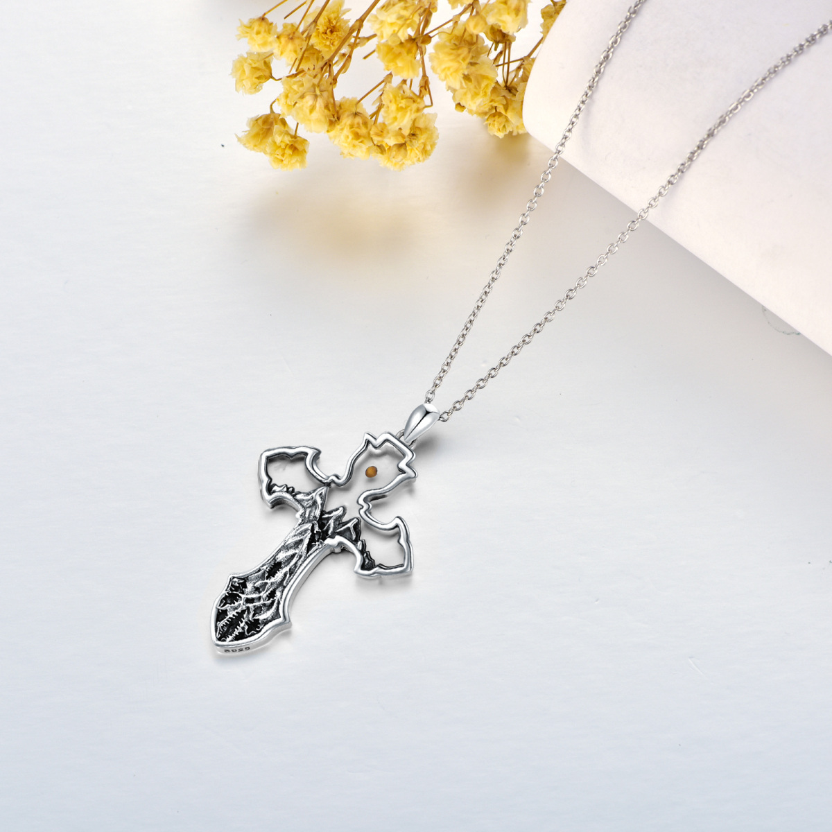 Collier à pendentif croix en argent sterling-5