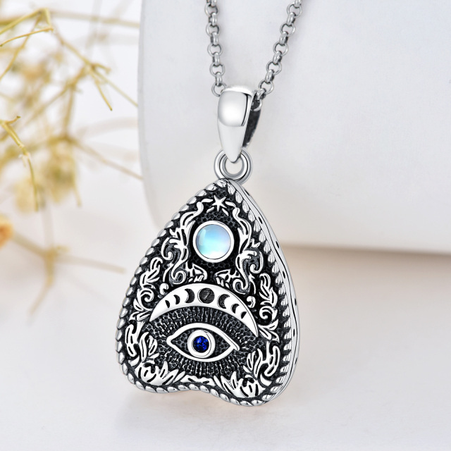 Sterling Silver with Black Rhodium Circular Shaped Moonstone Evil Eye Urn Necklace for Ashes-2