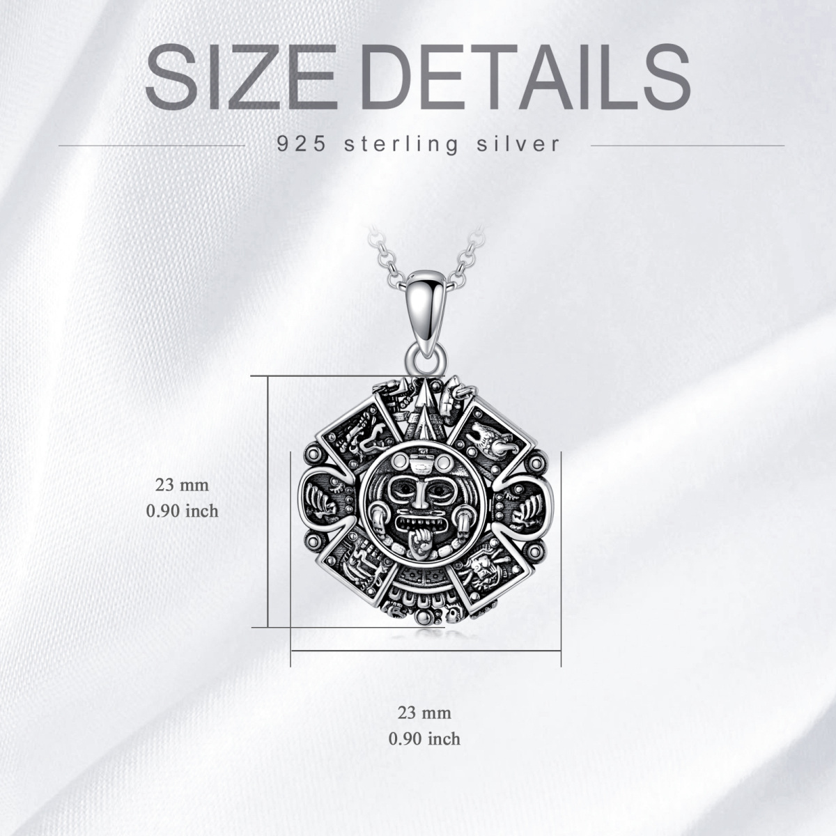 Sterling Silver Aztec Calendar Pendant Necklace-6