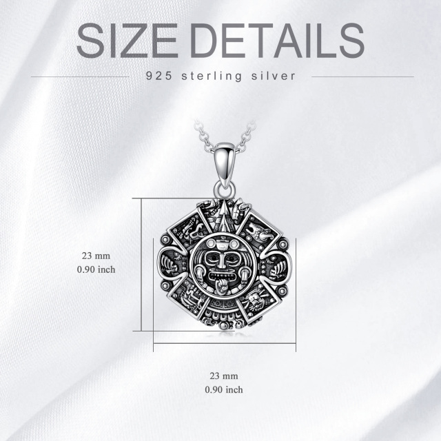 Sterling Silver Aztec Calendar Pendant Necklace-5