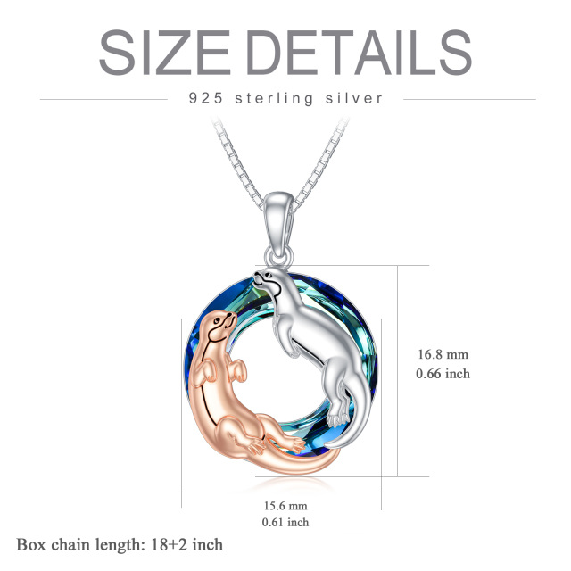 Sterling Silver Two-tone Circular Shaped Otter Crystal Pendant Necklace-5