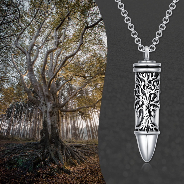 Sterling Silber Vintage Baum des Lebens & Bullet Urne Halskette für Asche-2