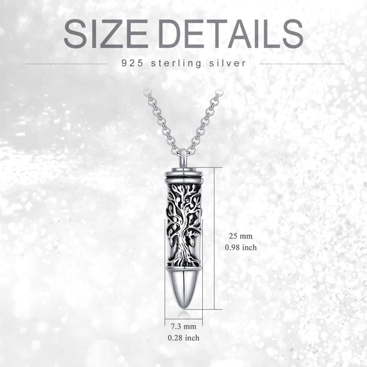 Sterling Silber Vintage Baum des Lebens & Bullet Urne Halskette für Asche-7