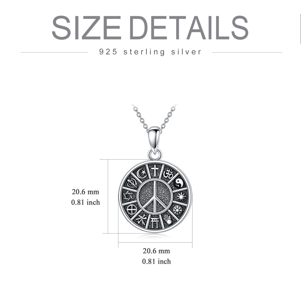Sterling Silver Peace Symbol Pendant Necklace for Men-5
